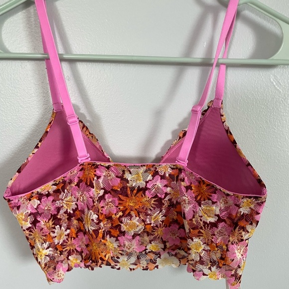 PINK Victoria's Secret Floral Lace push up Bralette - Pink and Orange size small - Picture 3 of 5